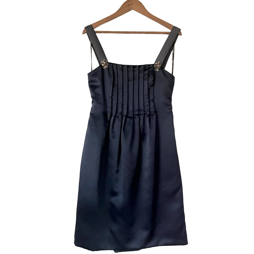 Vera Wang Maids Navy Bridesmaid Dress with Gray Bow and Jewel Detail Size 10